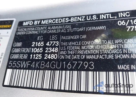 2016 Mercedes-Benz C 300 4Matic из США, поврежденный, VIN 55SWF4KB4GU167793